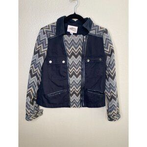 Forever 21 Contemporary Chevron & Black Jacket Medium Cotton Blend Zip Front